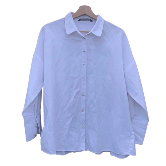 Zara women's size medium long sleeved white blouse, ruffle on back - Picture 1 of 5